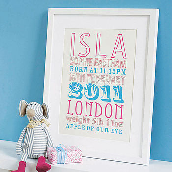 Personalised New Baby Birth Date Print, 12 of 12