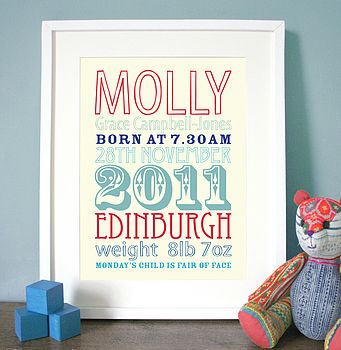 Personalised New Baby Birth Date Print, 11 of 12