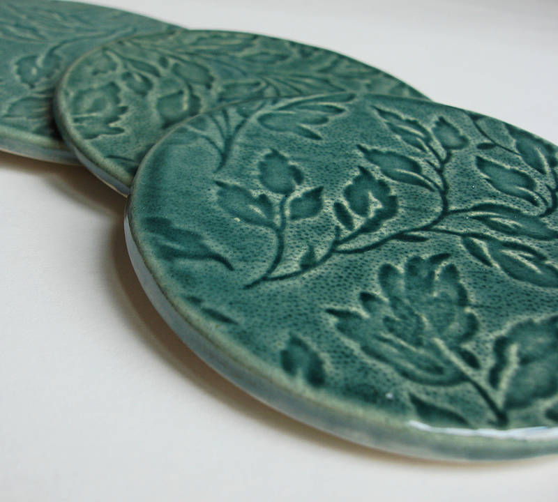 Leaf Pattern Ceramic Coasters Green By Lauren Denney