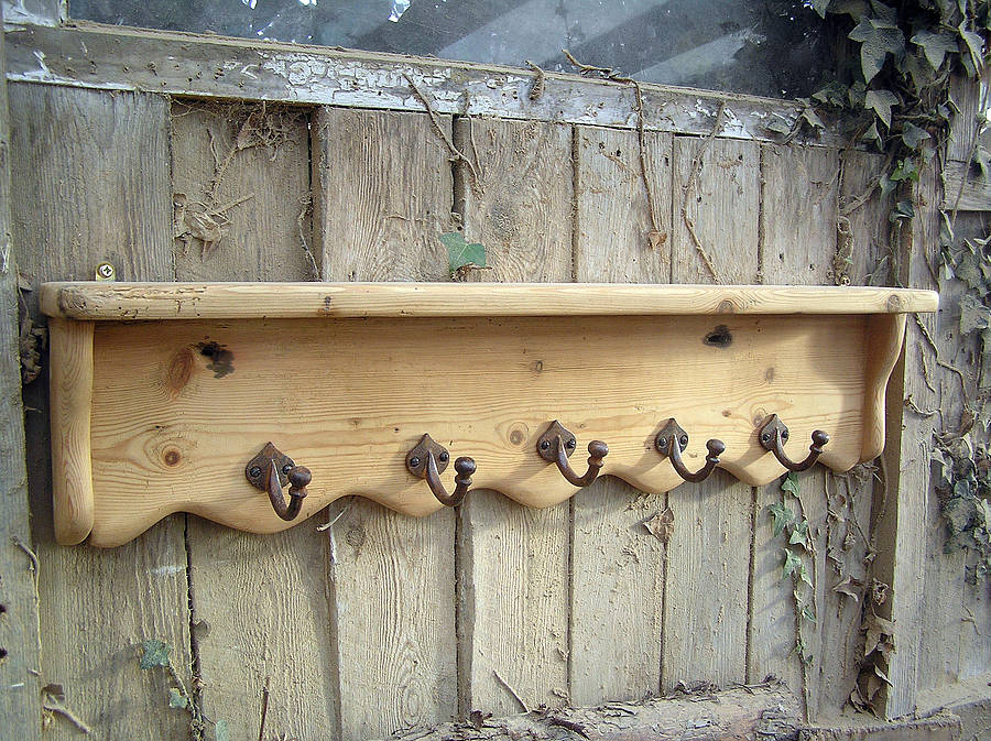 reclaimed wood farmhouse shelf with cast iron hooks by seagirl and ...