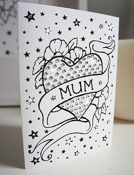 Mum Tattoo Print Card With Diamante, 2 of 5