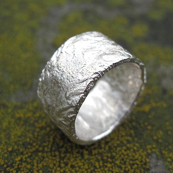 Sterling Silver Wide Rough Rocky Textured Unisex Ring, 2 of 6