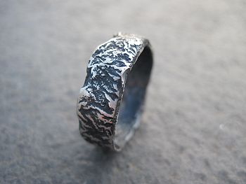 Sterling Silver Rough Rocky Textured Unisex Ring By Lorna Hewitt Jewellery