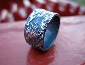Sterling Silver Wide Rough Rocky Textured Unisex Ring, 5 of 6