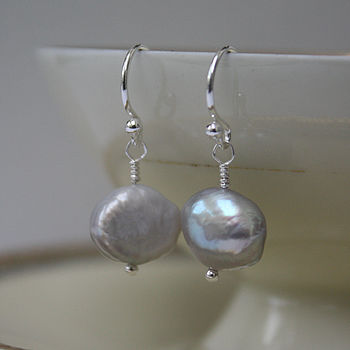 Silver Grey Freshwater Pearl Drop Earrings, 2 of 5