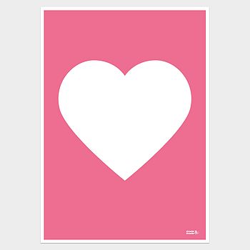 Classic White On Colour Heart Print By Showler and Showler ...