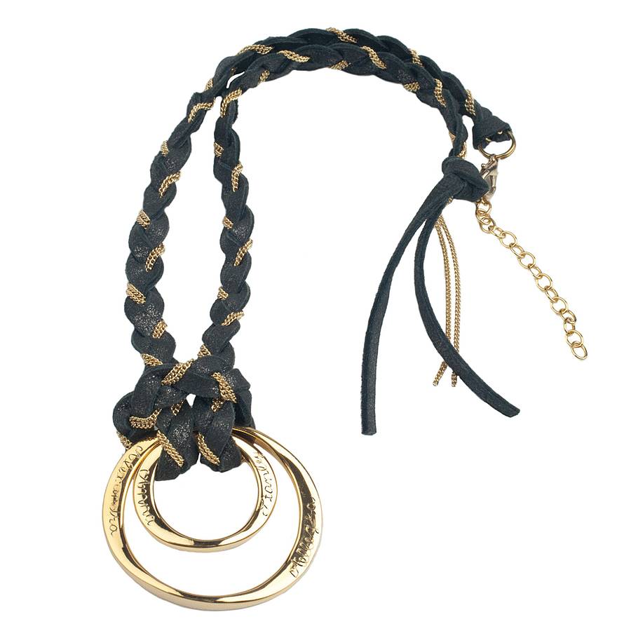 Leather And Gold Plated Two Infinity Ring Necklace By Sibylle De