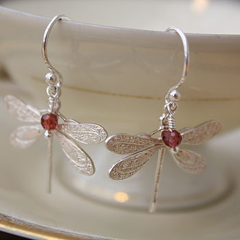 Dragonfly Earrings In Sterling Silver With Gemstones, 3 of 6