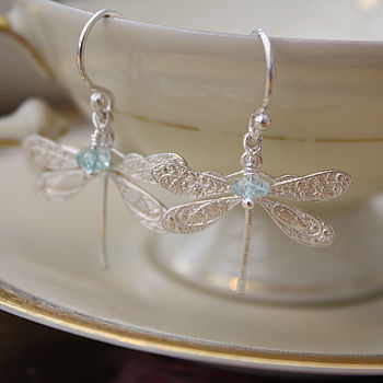 Dragonfly Earrings In Sterling Silver With Gemstones, 2 of 6