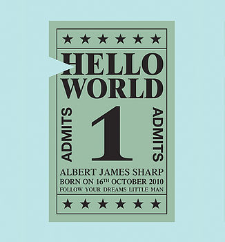 Personalised 'Hello World' Ticket Art Print, 6 of 8