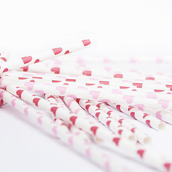 Red Heart Print Paper Party Straws, 2 of 5