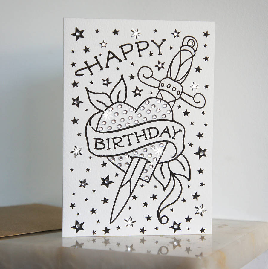 Dagger Birthday Tattoo Card With Diamante By Spdesign.