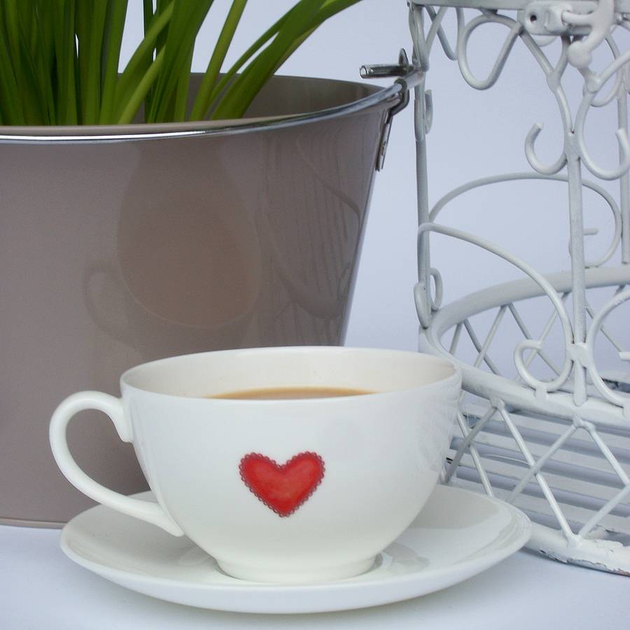 Fine Bone China Heart Cup And Saucer, 1 of 4