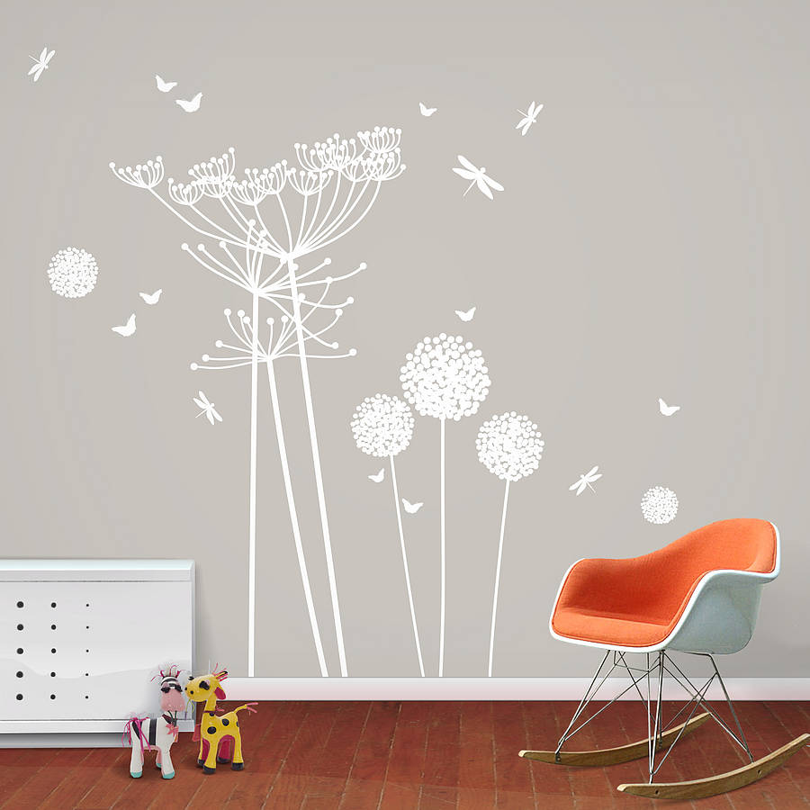 White Dandelions And Cowparsley Wall Stickers, 1 of 2