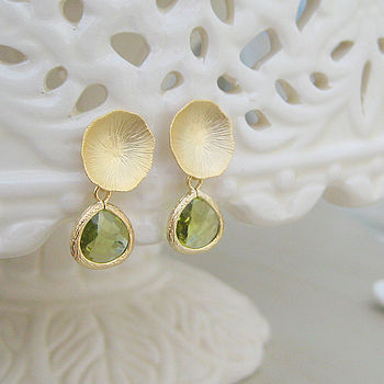 Lily Pad Faceted Glass Drop Earrings, 3 of 5