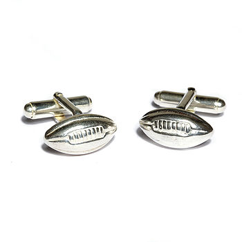 Solid Silver Rugby Ball Cufflinks, 2 of 2