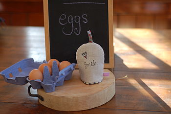 Handmade Linen 'Smile' Egg Cosy, 5 of 6