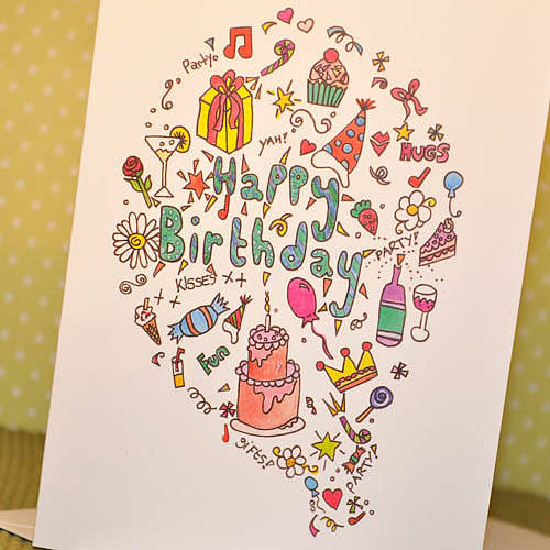 Birthday Balloon Doodle Greetings Card By Sweet Pea Design