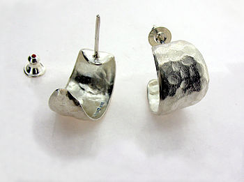 Silver Or Gold Vermeil Beaten Hoop Earrings, 2 of 5