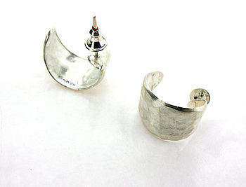Silver Or Gold Vermeil Beaten Hoop Earrings, 3 of 5