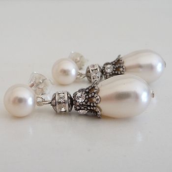 Rhinestone Embellished Pearl Drop Earrings, 3 of 8