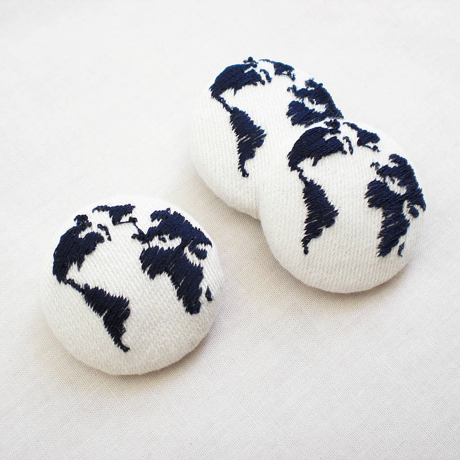 Set Of Three Embroidered Globe Buttons, 1 of 4