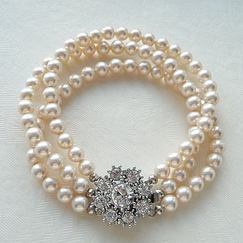 Rhinestone Flower Three String Pearl Bracelet By Katherine Swaine ...