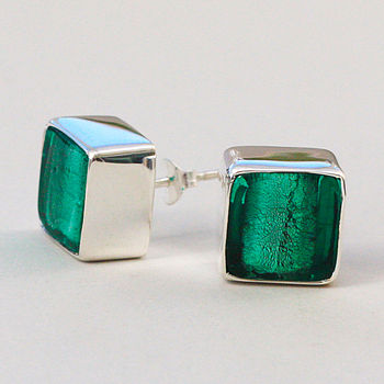 Murano Glass Square Silver Stud Earrings, 8 of 12
