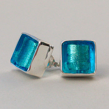 Murano Glass Square Silver Stud Earrings, 7 of 12