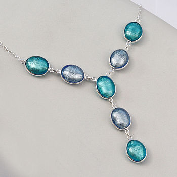 Silver Necklace With Murano Glass Ovals, 8 of 9