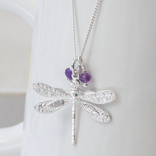 Sterling Silver Dragonfly Necklace With Gemstones, 1 of 4
