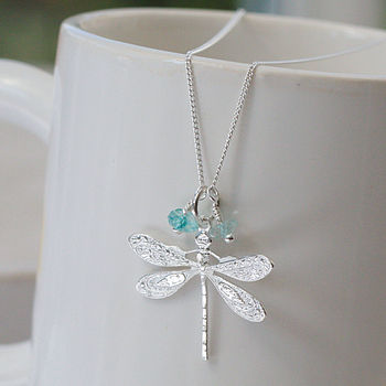 Sterling Silver Dragonfly Necklace With Gemstones, 3 of 4