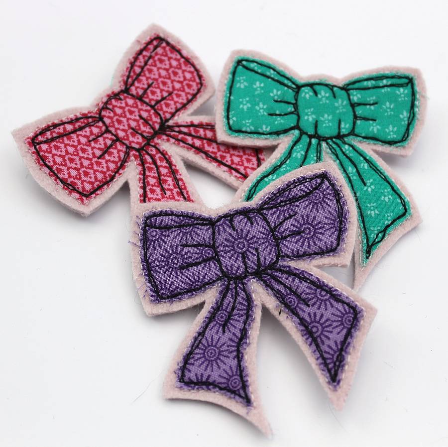 embroidered fabric bow brooch by honeypips