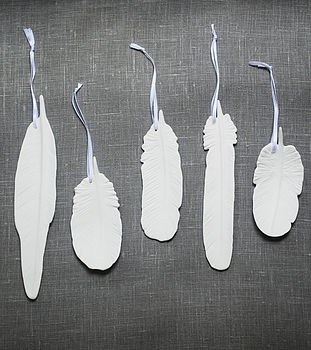 Set Of Five Porcelain Feather Decorations, 7 of 7