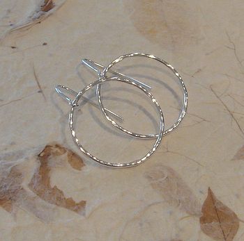 Delicate Hammered Silver Hoop Earrings, 2 of 4