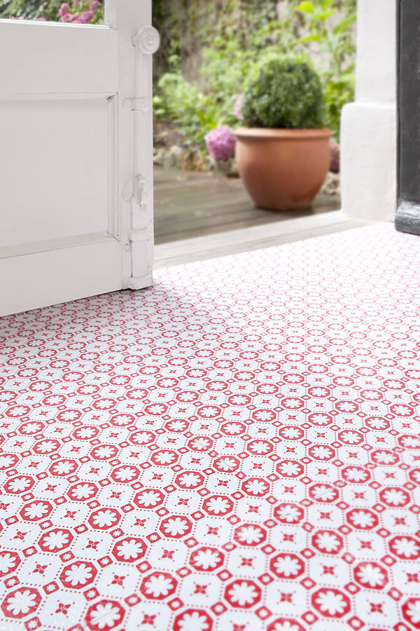 Rose Des Vents Red Vinyl Floor Tiles By Zazous Rose Des Vents Red Vinyl Floor Tiles