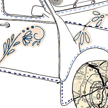 Citroen Two Cv French Car Hand Drawn Illustration Print, 5 of 5