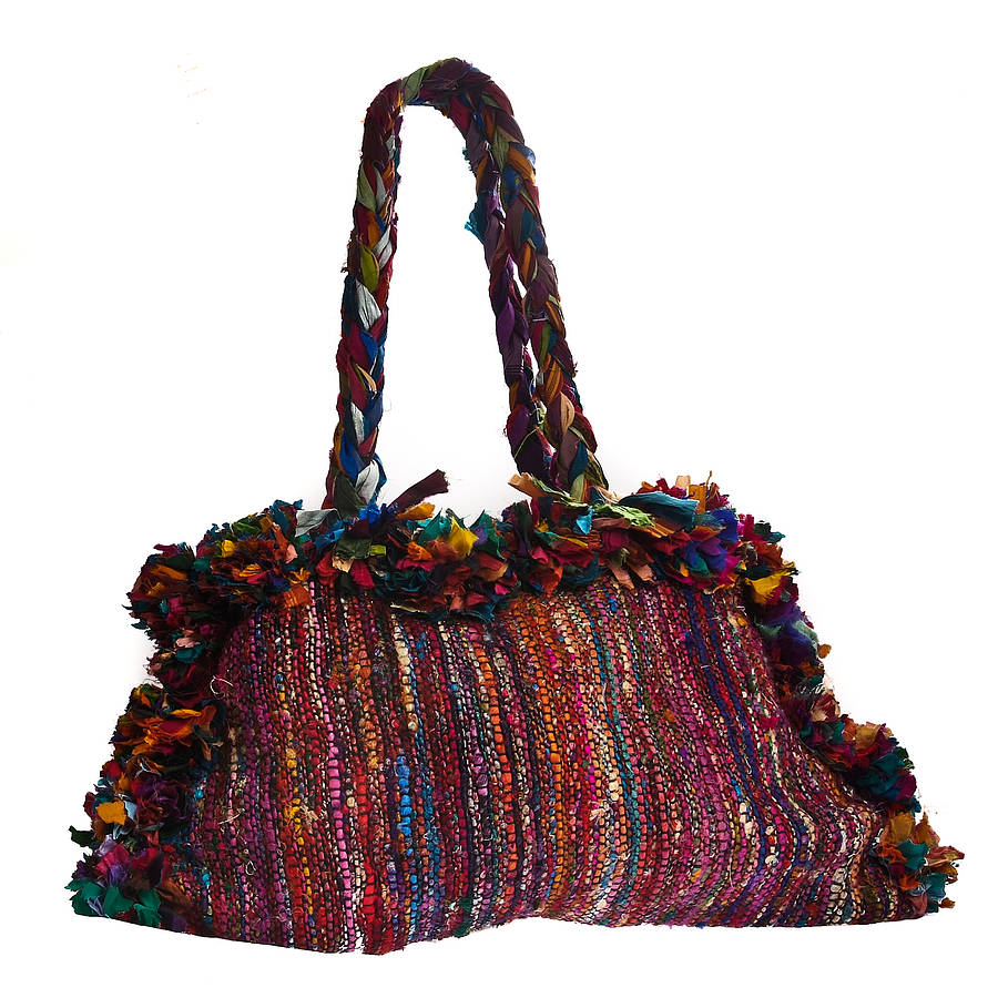 handmade recycled silk multicoloured bag by felt so good ...