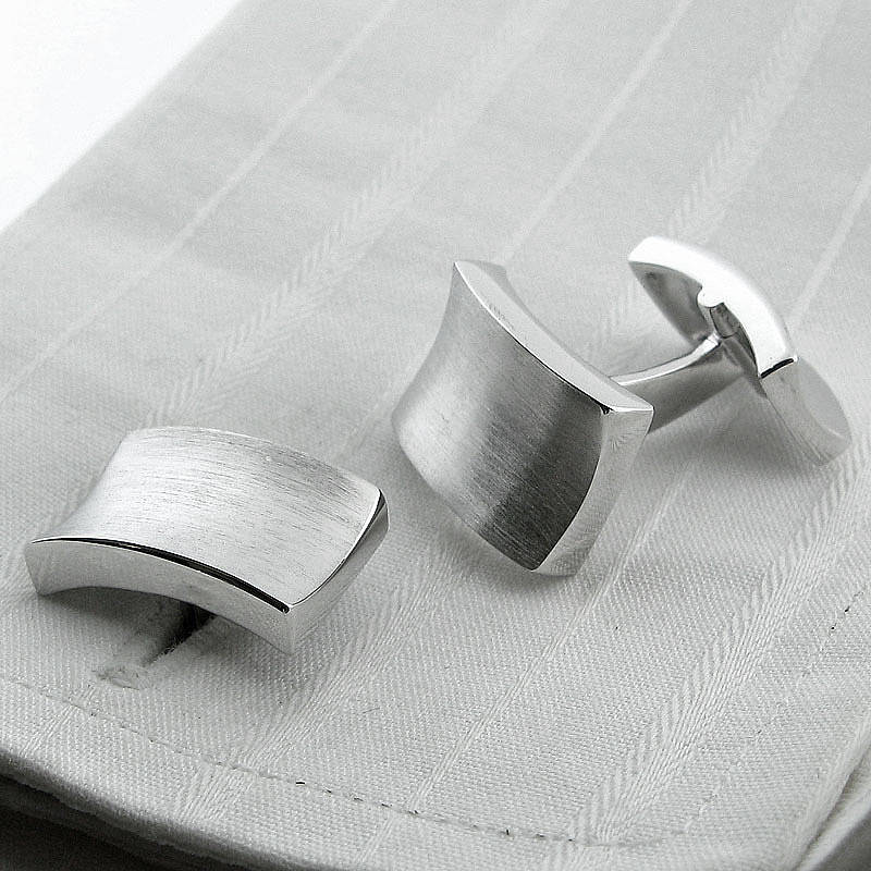 Image of Silver Frosted Concave Cufflinks, Silver