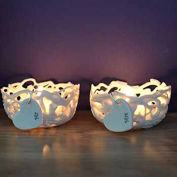 'Mr' And 'Mrs' Porcelain Tea Light Holders, 2 of 7