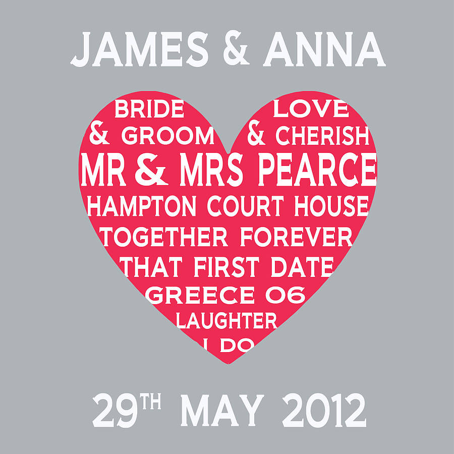 Personalised Wedding Heart Typographic Print By Tillybob And Me