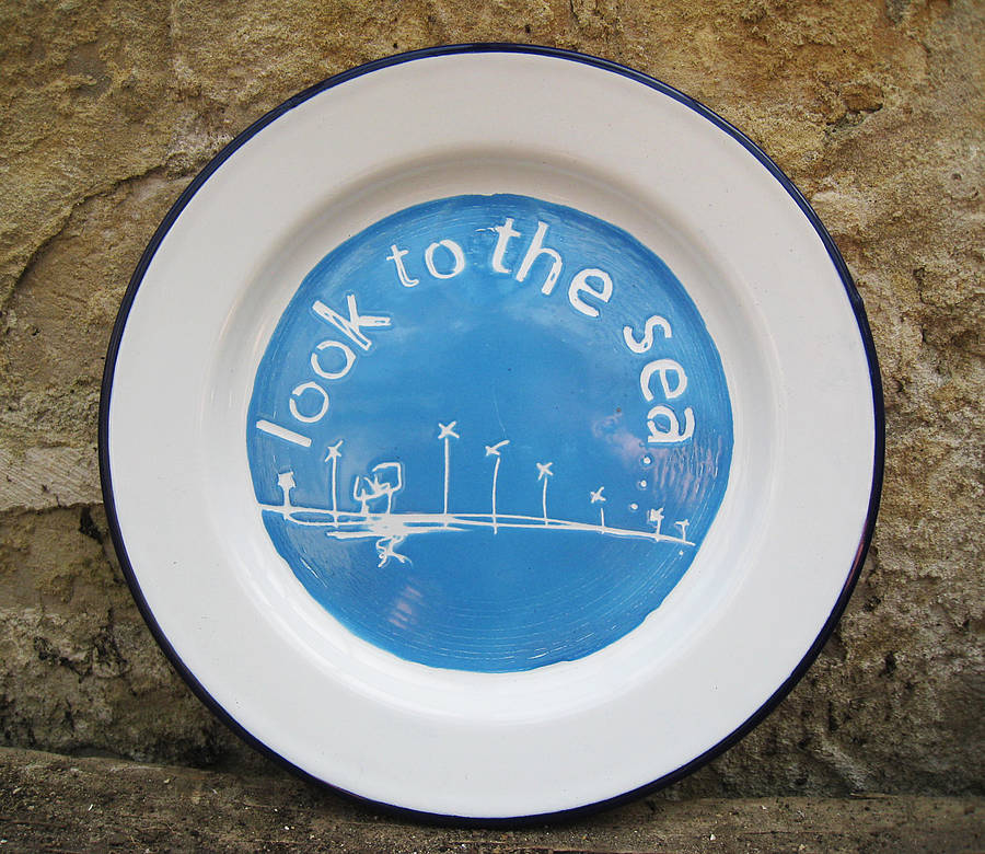 Hand Painted 'Look To The Sea' Enamel Plate, 1 of 3