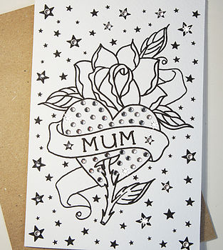 Mum Tattoo Print Card With Diamante, 4 of 5