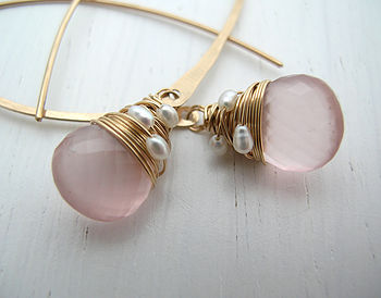 Rose Quartz Woven Pearl Earrings, 2 of 5