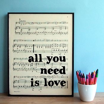 Beatles Lyrics Typographic Sheet Music Print By Bookishly | notonthehighstreet.com