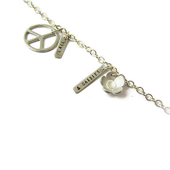 Peace Love And Daisies Silver Charm Bracelet By Bug