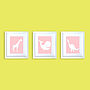 Three Nursery Animals Prints In Pink, thumbnail 1 of 4
