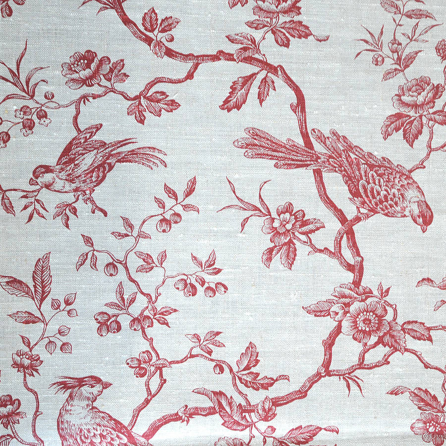 Red Birds On Natural Linen Fabric, 1 of 2