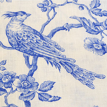 Blue Bird On White Linen Fabric, 2 of 10