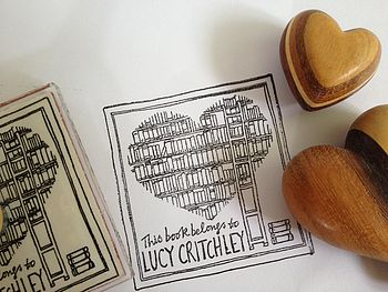 Personalised Library/Heart Book Stamp + Ink Pad, 2 of 6